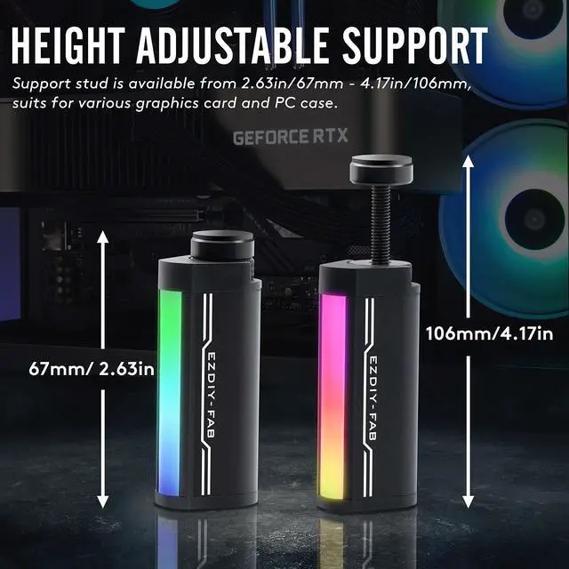 Alt view image 6 of 7 - GPU Support Bracket,5V 3PIN ARGB Graphics Card Brace, GPU Support Stand Adjustable Height,Aluminum Video Card Sag Holder