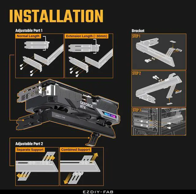 Alt view image 3 of 4 - WRIARICH GPU Holder Brace Graphics Card GPU Support Video Card Holder Bracket, Strenchable Structure, Video Card Sag Holder/Holster Bracket Support RX7990XTX, RTX4090, Black-341-2