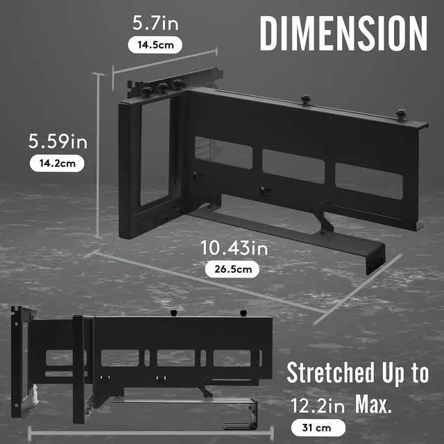 Alt view image 3 of 7 - Vertical PCIe 4.0 GPU Mount Bracket Graphic Card Holder with 5V 3 Pin ARGB LED Module, Video Card VGA Support Kit with PCIe 4.0 X16 Gen4 17cm/6.69in Riser Cable 90 Degree Right Angle (Black)