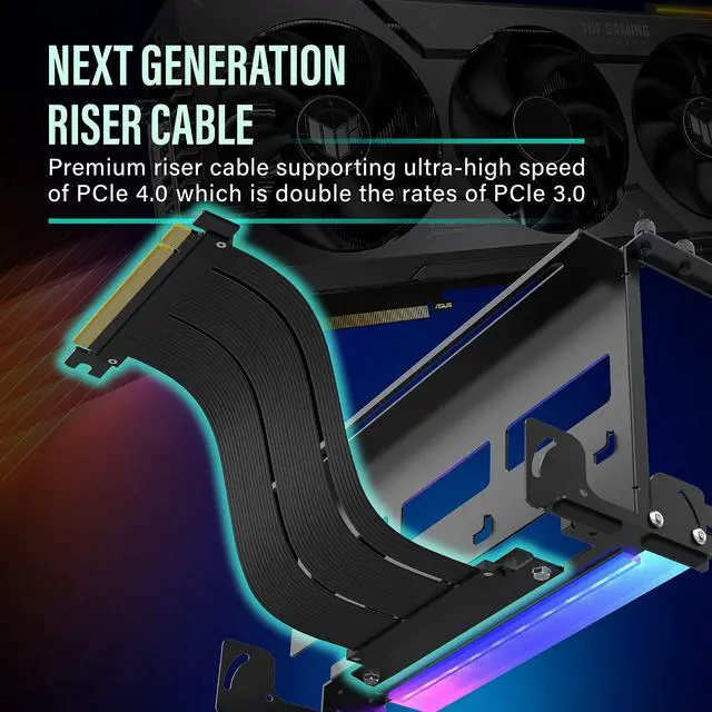 Alt view image 2 of 7 - PCIe 4.0 GPU Mount Bracket with ARGB LED Module, Multi-Angle Adjustment with Riser Cable, Compatible to RTX4090, 4080, 4070ti- Black