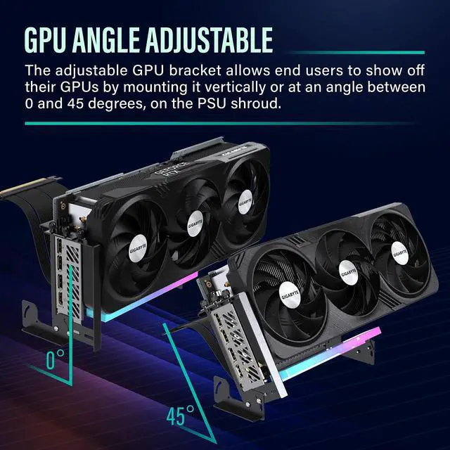 Alt view image 7 of 7 - PCIe 4.0 GPU Mount Bracket with ARGB LED Module, Multi-Angle Adjustment with Riser Cable, Compatible to RTX4090, 4080, 4070ti- Black