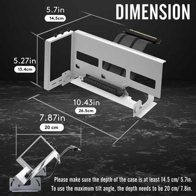 Alt view image 6 of 7 - PCIe 4.0 GPU Mount Bracket Graphic Card Holder Multi-Angle Adjustment, Video Card VGA Support Kit with PCIe 4.0 X16 Gen4 17cm/6.69in Riser Cable - Black