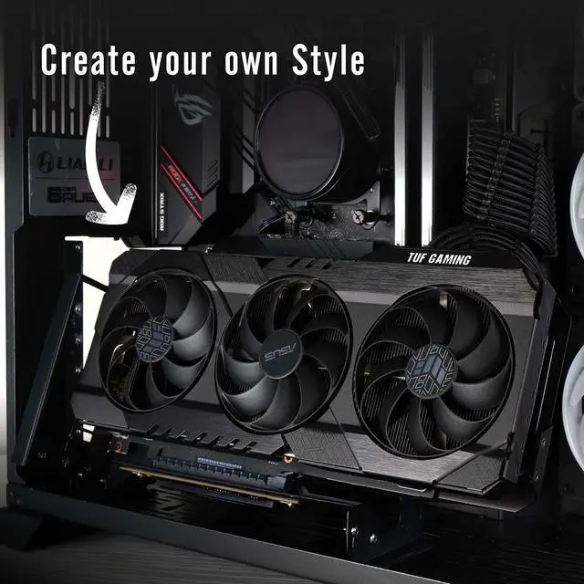 Alt view image 4 of 7 - PCIe 4.0 GPU Mount Bracket Graphic Card Holder Multi-Angle Adjustment, Video Card VGA Support Kit with PCIe 4.0 X16 Gen4 17cm/6.69in Riser Cable - Black