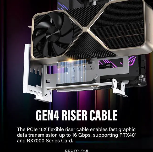 Alt view image 4 of 7 - PCIe 4.0 GPU Mount Bracket, Multi-Angle Adjustment with All White Riser Cable, Compatible to RTX4090, 4080, 4070ti - White