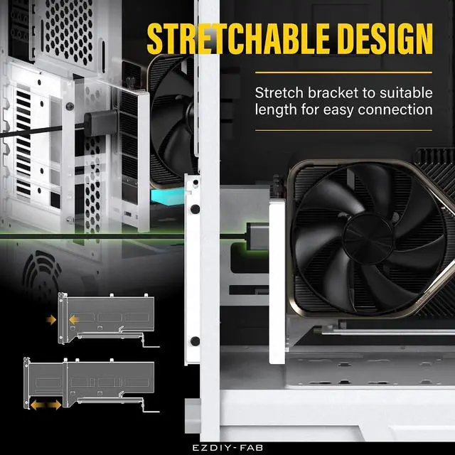 Alt view image 2 of 7 - Vertical PCIe 4.0 GPU Mount Graphic Card Bracket, Video Card VGA Support Kit with PCIe 4.0 X16 Gen4 White Riser Cable 90 Degree Right Angle- White