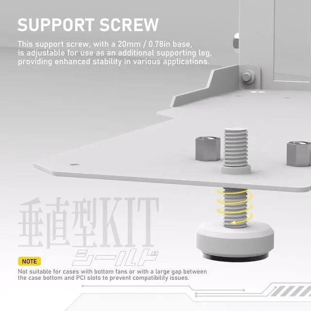 Alt view image 2 of 3 - Vertical GPU Mount with High-Speed PCIE 4.0 Riser Cable, Shield Series, 115mm/4.52in Flexible Extension, 90 Degree Connector, Only Compatible to Full-Opened PCIe Slots-White-YIHPI344-1