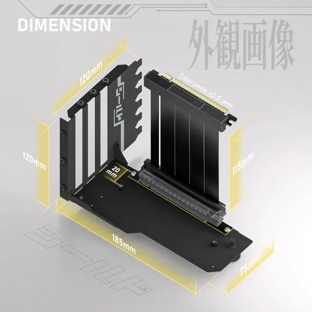 Alt view image 3 of 6 - Vertical GPU Mount with High-Speed PCIE 4.0 Riser Cable, Shield Series, 115mm/4.52in Flexible Extension, 90 Degree Connector, Only Compatible to Full-Opened PCIe Slots-Black-YIHPI344