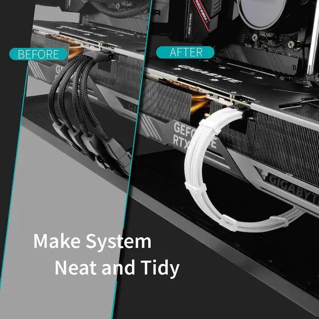 Alt view image 2 of 7 - BUCIER GPU Power Sleeved Cable Extension, 16pin(12+4) 12VHPWR PCIe 5.0 Connector Male to 3X PCIE 8 PIN for RTX 4070Ti/4080/3090Ti, with Pre-Installed Cable Combs-16AWG/White