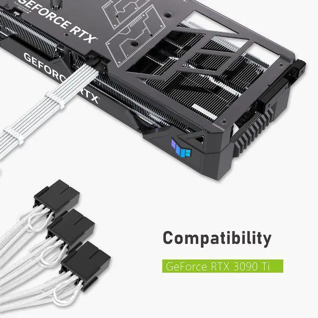 Alt view image 6 of 7 - BUCIER GPU Power Sleeved Cable Extension, 16pin(12+4) 12VHPWR PCIe 5.0 Connector Male to 3X PCIE 8 PIN for RTX 4070Ti/4080/3090Ti, with Pre-Installed Cable Combs-16AWG/White
