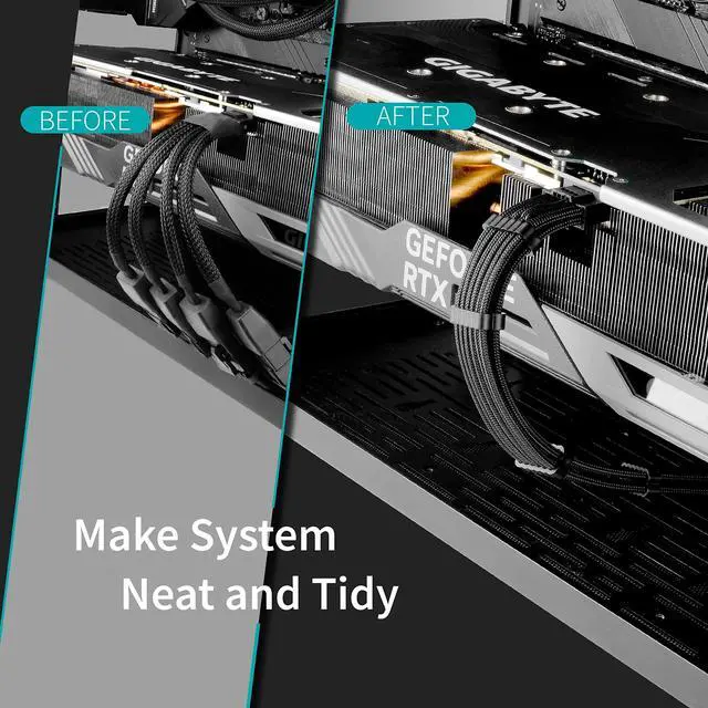 Alt view image 2 of 7 - BUCIER GPU Power Sleeved Cable Extension, 16pin(12+4) 12VHPWR PCIe 5.0 Connector Male to 3X PCIE 8 PIN for RTX4070ti/ 4080/ 3090Ti, with Pre-installed Cable Combs-16AWG/Black