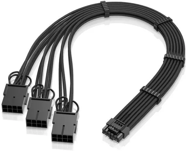 Main image of BUCIER GPU Power Sleeved Cable Extension, 16pin(12+4) 12VHPWR PCIe 5.0 Connector Male to 3X PCIE 8 PIN for RTX4070ti/ 4080/ 3090Ti, with Pre-installed Cable Combs-16AWG/Black