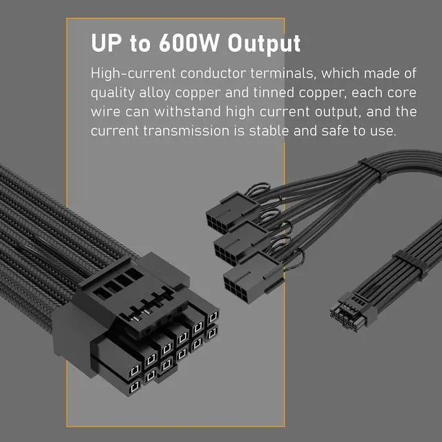 Alt view image 4 of 7 - BUCIER GPU Power Sleeved Cable Extension, 16pin(12+4) 12VHPWR PCIe 5.0 Connector Male to 3X PCIE 8 PIN for RTX4070ti/ 4080/ 3090Ti, with Pre-installed Cable Combs-16AWG/Black