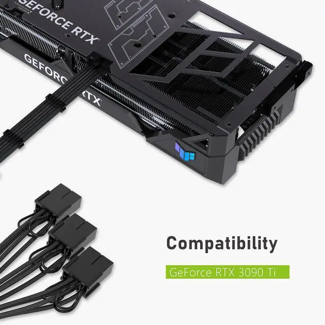 Alt view image 7 of 7 - BUCIER GPU Power Sleeved Cable Extension, 16pin(12+4) 12VHPWR PCIe 5.0 Connector Male to 3X PCIE 8 PIN for RTX4070ti/ 4080/ 3090Ti, with Pre-installed Cable Combs-16AWG/Black