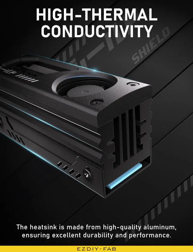 Alt view image 3 of 6 - BUCIER Shield M.2 SSD Heatsink with Build-in 20mm PWM Fan, Premium Aluminum Design, High-Performance SSD Cooler for M.2 2280-Black-1 Pack