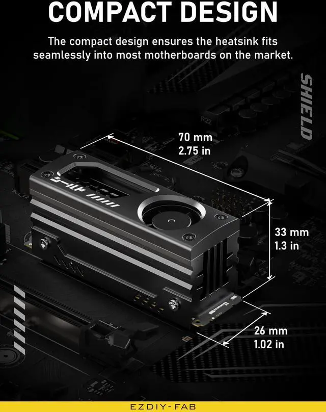 Alt view image 6 of 6 - BUCIER Shield M.2 SSD Heatsink with Build-in 20mm PWM Fan, Premium Aluminum Design, High-Performance SSD Cooler for M.2 2280-Black-1 Pack