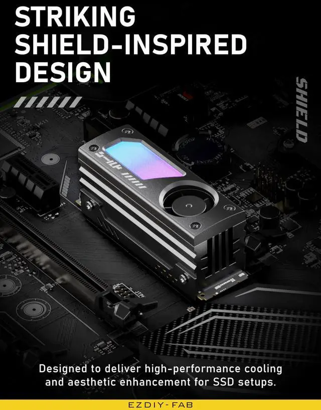 Alt view image 2 of 7 - BUCIER Shield ARGB M.2 SSD Heatsink with Build-in 20mm PWM Fan, Premium Aluminum Design,5V 3-Pin ARGB Sync, High-Performance SSD Cooler for M.2 2280-Black-1 Pack