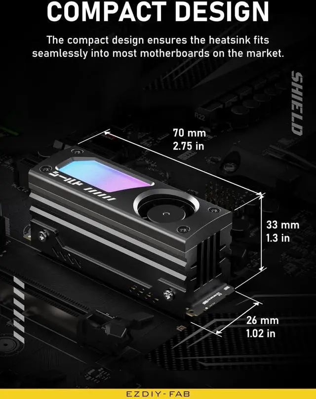 Alt view image 6 of 7 - BUCIER Shield ARGB M.2 SSD Heatsink with Build-in 20mm PWM Fan, Premium Aluminum Design,5V 3-Pin ARGB Sync, High-Performance SSD Cooler for M.2 2280-Black-1 Pack