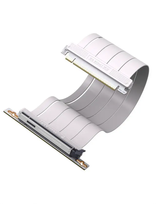 Main image of BUCIER PCIe 5.0 X16 Riser Cable,128GB/s Bandwidth, for RTX 50/40 & RX 9000/7000 GPUs, PCIe Extension Card, Backward Compatible with PCIe 4.0/3.0,Vertical GPU Mount,Right Angle-30cm,White