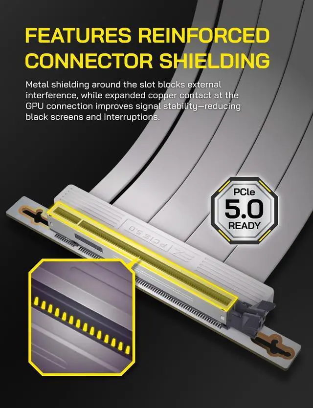 Alt view image 6 of 7 - BUCIER PCIe 5.0 X16 Riser Cable,128GB/s Bandwidth, for RTX 50/40 & RX 9000/7000 GPUs, PCIe Extension Card, Backward Compatible with PCIe 4.0/3.0,Vertical GPU Mount,Right Angle-30cm,White
