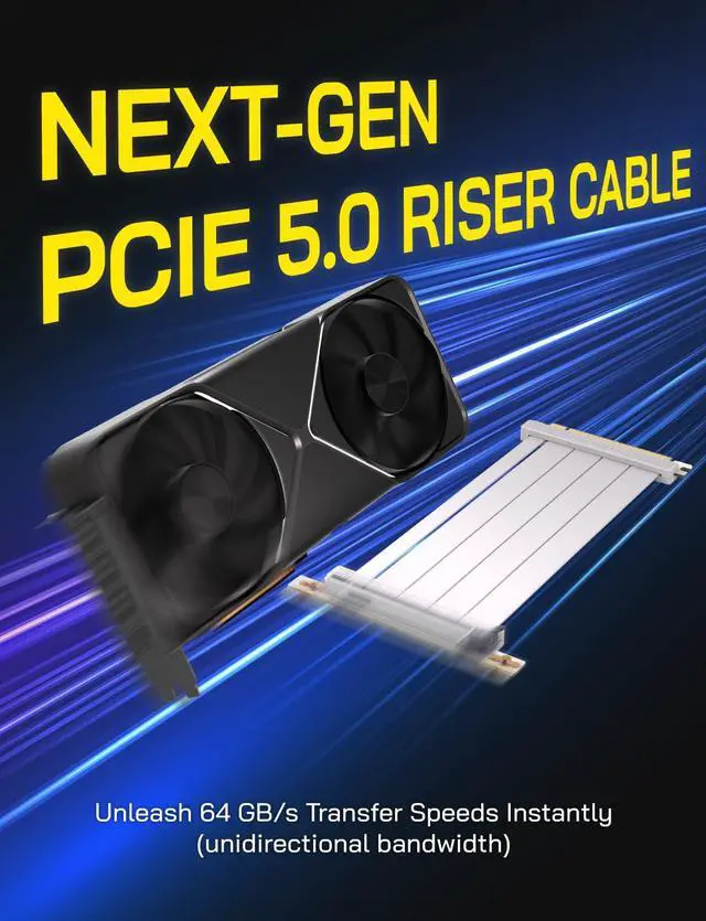 Alt view image 3 of 7 - BUCIER PCIe 5.0 X16 Riser Cable,128GB/s Bandwidth, for RTX 50/40 & RX 9000/7000 GPUs, PCIe Extension Card, Backward Compatible with PCIe 4.0/3.0,Vertical GPU Mount,Right Angle-30cm,White
