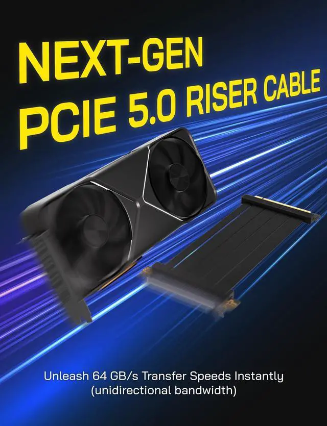 Alt view image 3 of 7 - BUCIER PCIe 5.0 X16 Riser Cable,128GB/s Bandwidth, for RTX 50/40 & RX 9000/7000 GPUs, PCIe Extension Card, Backward Compatible with PCIe 4.0/3.0,Vertical GPU Mount,Straight-30cm,Black