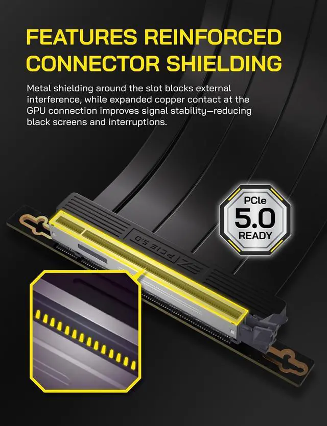 Alt view image 6 of 7 - BUCIER PCIe 5.0 X16 Riser Cable,128GB/s Bandwidth, for RTX 50/40 & RX 9000/7000 GPUs, PCIe Extension Card, Backward Compatible with PCIe 4.0/3.0,Vertical GPU MountRight Angle-20cm,Black