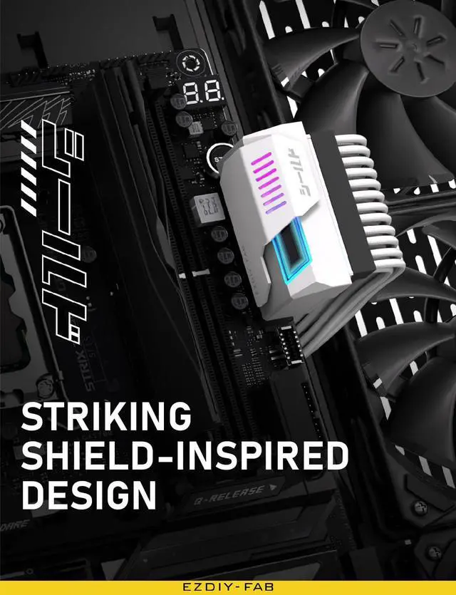 Alt view image 2 of 7 - BUCIER Shield 24-pin 90 Degree Angle Adapter with Infinity Mirror ARGB Light,ATX 24 Pin Power Connector, 5V 3pin ARGB Sync-90 Degree-White-1 Pack