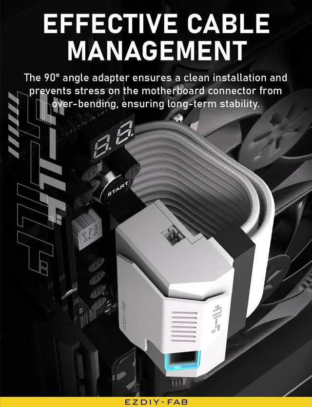 Alt view image 3 of 7 - BUCIER Shield 24-pin 90 Degree Angle Adapter with Infinity Mirror ARGB Light,ATX 24 Pin Power Connector, 5V 3pin ARGB Sync-90 Degree-White-1 Pack
