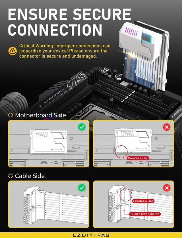 Alt view image 7 of 7 - BUCIER Shield 24-pin 90 Degree Angle Adapter with Infinity Mirror ARGB Light,ATX 24 Pin Power Connector, 5V 3pin ARGB Sync-90 Degree-White-1 Pack