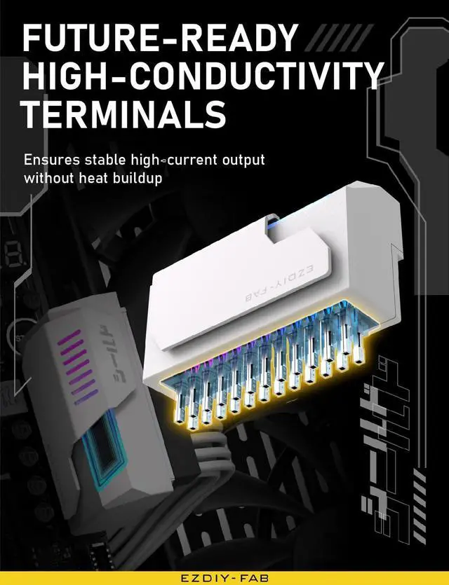 Alt view image 4 of 7 - BUCIER Shield 24-pin 90 Degree Angle Adapter with Infinity Mirror ARGB Light,ATX 24 Pin Power Connector, 5V 3pin ARGB Sync-90 Degree-White-1 Pack