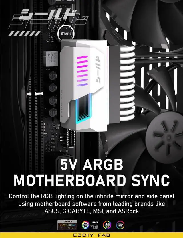 Alt view image 5 of 7 - BUCIER Shield 24-pin 90 Degree Angle Adapter with Infinity Mirror ARGB Light,ATX 24 Pin Power Connector, 5V 3pin ARGB Sync-90 Degree-White-1 Pack