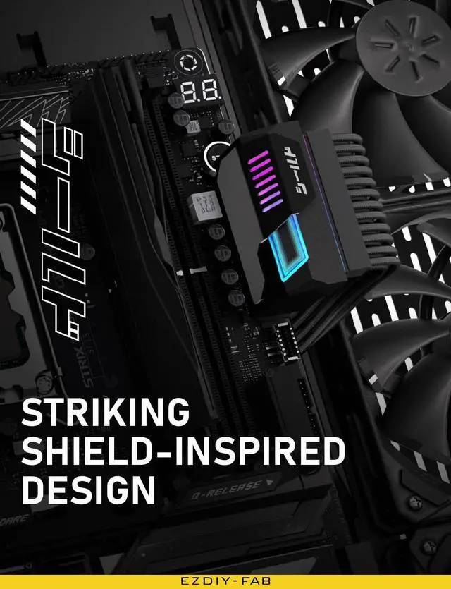 Alt view image 2 of 7 - BUCIER Shield 24-pin 90 Degree Angle Adapter with Infinity Mirror ARGB Light,ATX 24 Pin Power Connector, 5V 3pin ARGB Sync-90 Degree-Black-1 Pack