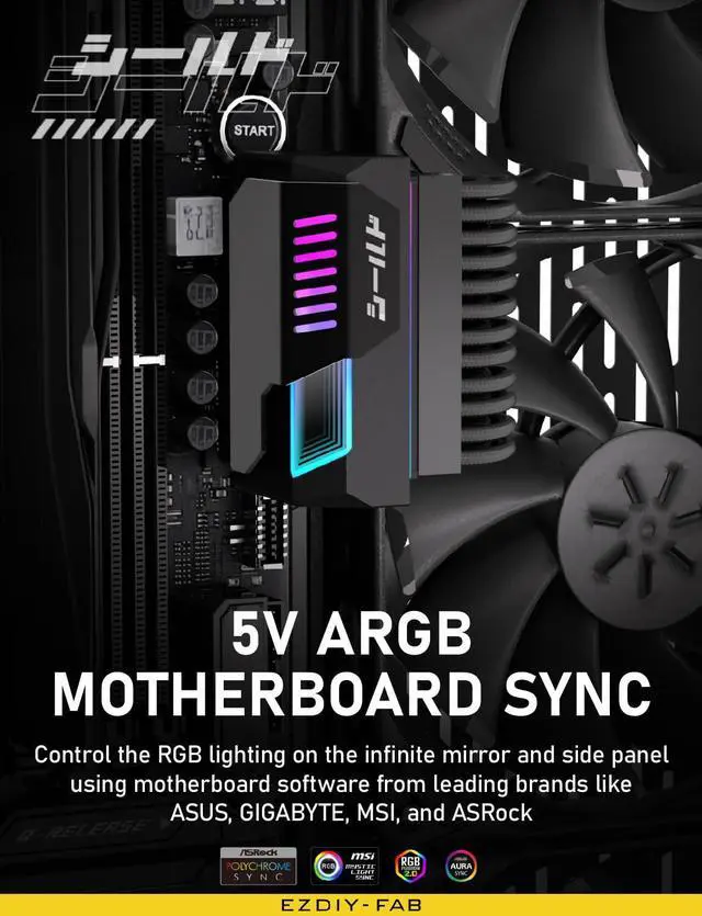 Alt view image 5 of 7 - BUCIER Shield 24-pin 90 Degree Angle Adapter with Infinity Mirror ARGB Light,ATX 24 Pin Power Connector, 5V 3pin ARGB Sync-90 Degree-Black-1 Pack