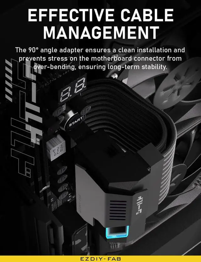 Alt view image 3 of 7 - BUCIER Shield 24-pin 90 Degree Angle Adapter with Infinity Mirror ARGB Light,ATX 24 Pin Power Connector, 5V 3pin ARGB Sync-90 Degree-Black-1 Pack