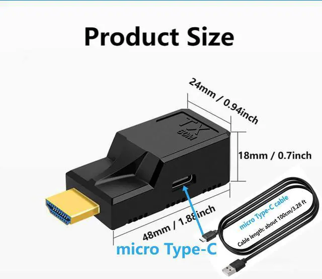Alt view image 7 of 7 - BUCIER HDMI Extender to RJ45 Over CAT6 Network LAN Ethernet Cable Adapter Signal Repeater 1080P 60M/196ft with Micro Type-C Power Cable Sender+Receiver 2Ports for PC Projector Monitor