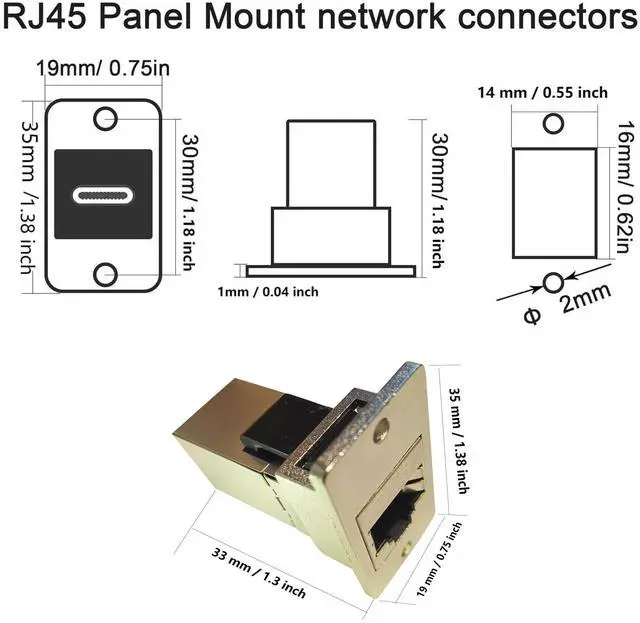 Alt view image 6 of 7 - BUCIER RJ45 Network Adapter Rectangular Panel Mount 8P8C Female to Female Cat5/5e/6 Ethernet LAN Cable Connector in-line Shield Industrial Panel Socket Coupler Silver