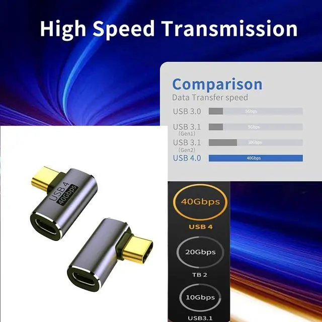 Alt view image 6 of 7 - BUCIER USB C 90 Degree Adapter 40Gbps Right Angle USB 4 Adapter Type C Male to Female Side Bend Extender PD 100W Fast Charging 8K@60Hz for Laptop,Tablet,Type C Device