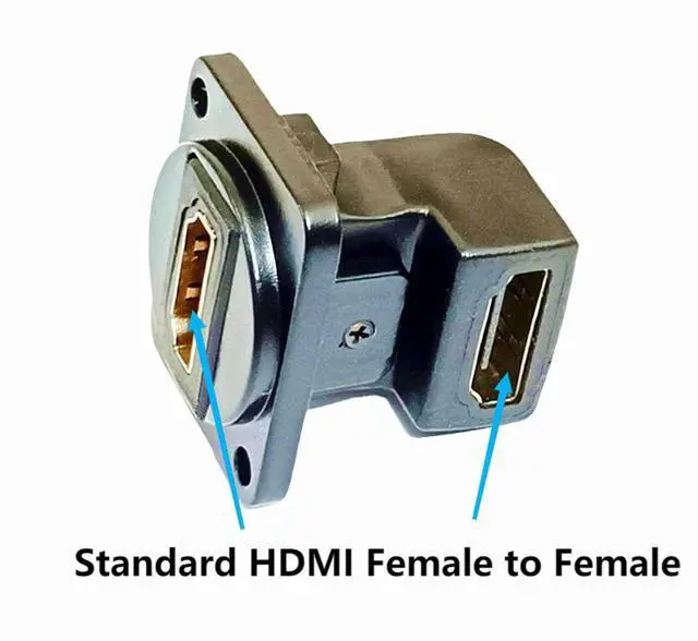 Alt view image 5 of 7 - BUCIER HDMI Right Angle D Type Panel Mount Adapter Connector Extender Socket Series D-Type HDMI Coupler Female to Female Glod Plated Connector with Screws