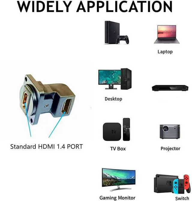 Alt view image 2 of 7 - BUCIER HDMI Right Angle D Type Panel Mount Adapter Connector Extender Socket Series D-Type HDMI Coupler Female to Female Glod Plated Connector with Screws
