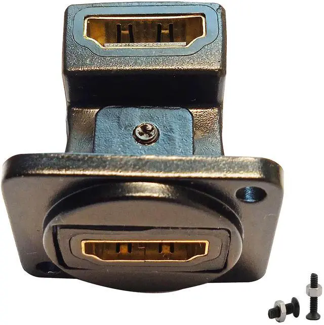 Alt view image 6 of 7 - BUCIER HDMI Right Angle D Type Panel Mount Adapter Connector Extender Socket Series D-Type HDMI Coupler Female to Female Glod Plated Connector with Screws