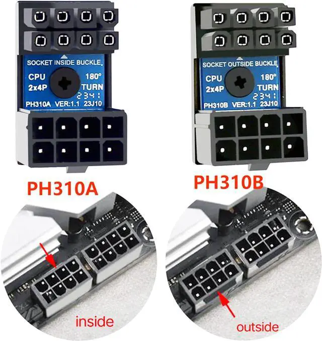 Alt view image 2 of 7 - BUCIER CPU 8 Pin Power Adapter 180 Degree Steering Connector for Desktop Graphics Card Mainboard to Reduce The Height of Power Cord (PH310A)