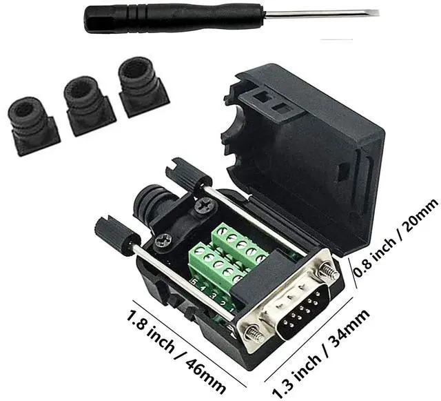 Alt view image 6 of 6 - BUCIER DB9 Breakout Connector to Wiring Solderless Terminal RS232 D-SUB Male Serial Adapter 9pin Port Breakout Board Black Rubber Core with Case,Screwdriver,Long Bolts
