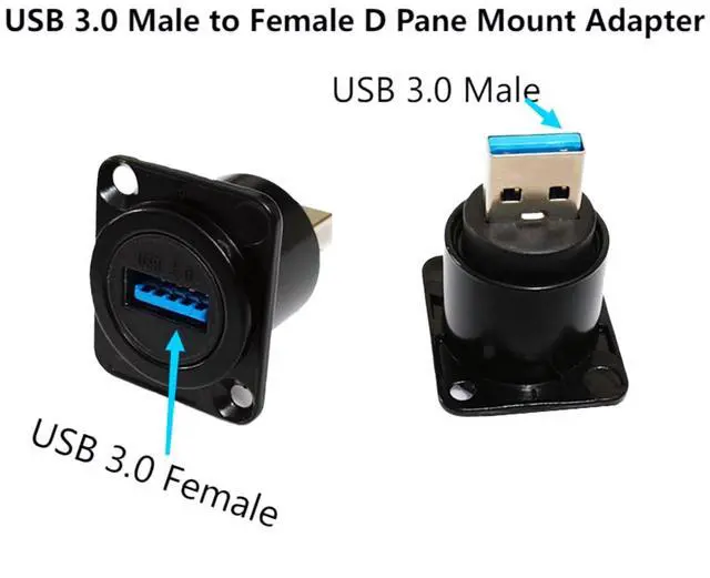 Alt view image 5 of 6 - BUCIER USB3.0 D Type Panel Mount Adapter Male to Female Connector Straight Through Panel Socket for USB Extension Data Transfer 5Gbps Charging Black