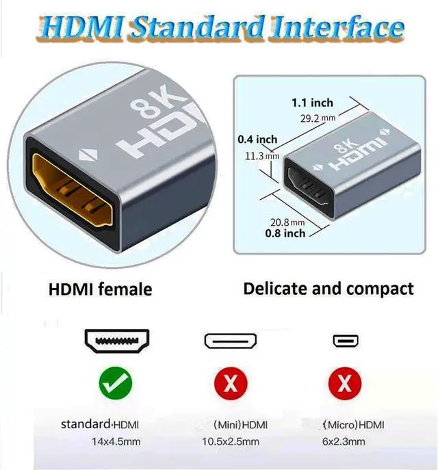 Alt view image 6 of 7 - BUCIER HDMI Coupler Female to Female 8K HDMI Adapter Extension Cable Connector 3D HDR Aluminum Alloy for HDTV PC Monitor Projector Laptop 2Pack
