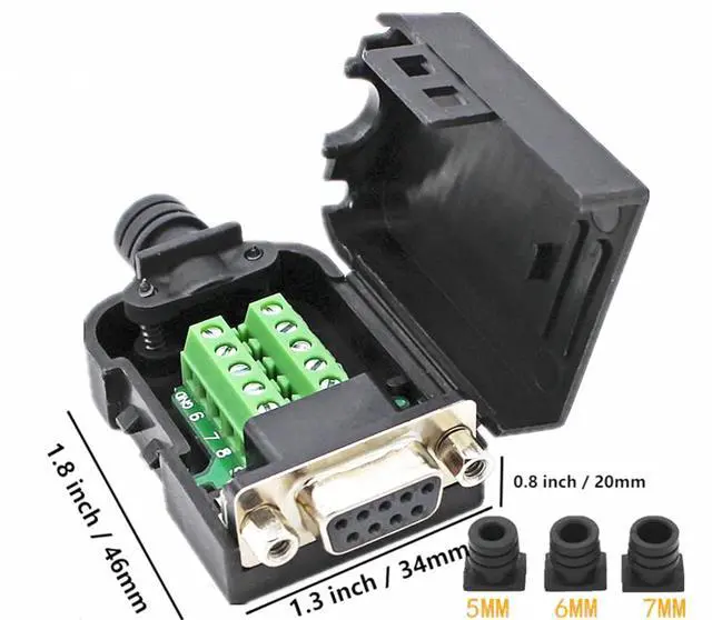 Alt view image 6 of 7 - BUCIER DB9 Breakout Connector to Wiring Solderless Terminal RS232 D-SUB Female Serial Adapter 9pin Port Breakout Board Black Rubber Core with Case,Screwdriver,Nuts
