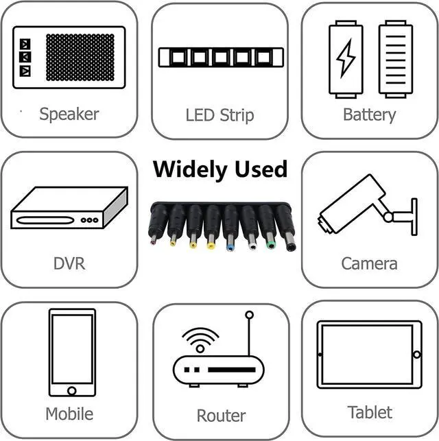 Alt view image 4 of 7 - BUCIER Laptop DC Power Adapter 8-in-1 Universal DC Plug 5.5mm x 2.1mm Female to Male Adapter Connector with DC 5.5 x2.1mm Black Tuning Fork Cable 22cm/8.67 inch