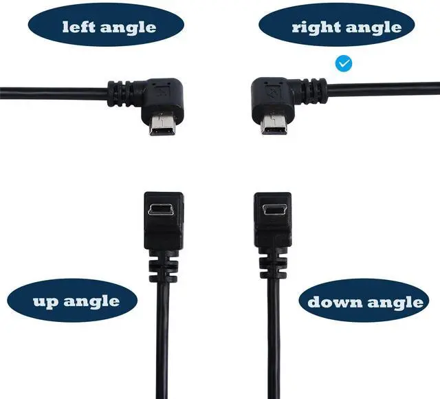 Alt view image 4 of 6 - BUCIER 90 Degree Mini USB Cable Angle Mini 5pin USB B Male to USB 2.0 Male Data Sync Charging Extension Cable for GPS Dash Cam Black Right Angle 4.9FT