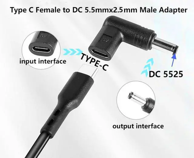 Alt view image 5 of 7 - BUCIER DC5525 to Type-C 90 Degree Adapter DC 5.5mmx2.5mm Male Plug to USB C Female Converter 5V Power Supply Charge Adapter for LED Lamp Projector Sound Camera Router 2pcs