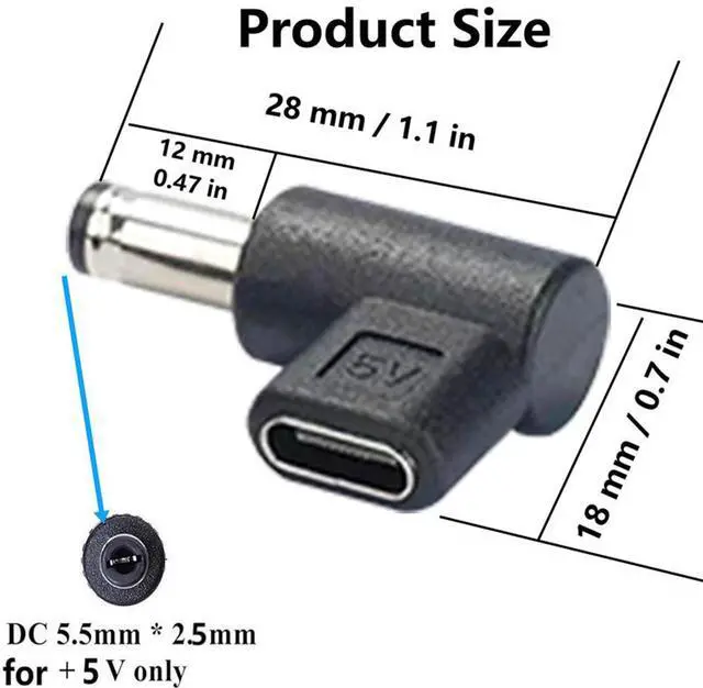 Alt view image 6 of 7 - BUCIER DC5525 to Type-C 90 Degree Adapter DC 5.5mmx2.5mm Male Plug to USB C Female Converter 5V Power Supply Charge Adapter for LED Lamp Projector Sound Camera Router 2pcs