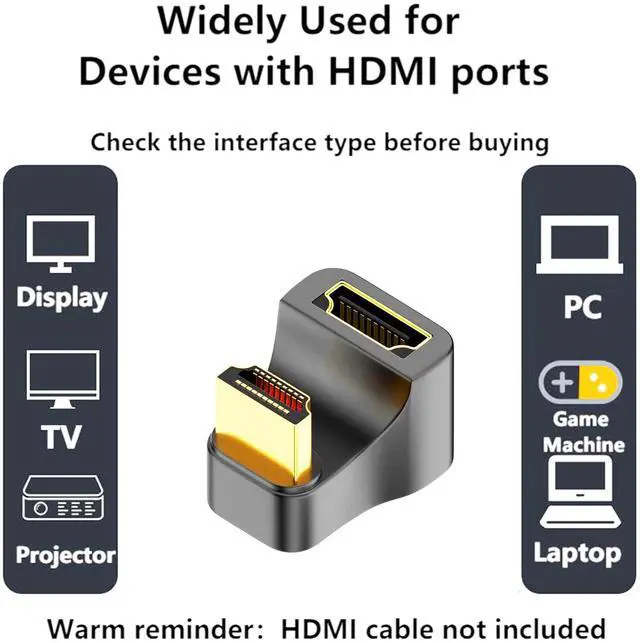 Alt view image 2 of 7 - BUCIER U Shape HDMI 2.1 Adapter Male to Female Standard HDMI Type A Adapter UHD 3D 8K@60Hz 180 Degree Down Angle for Laptop Projector TV PC